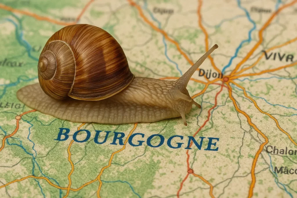 Escargot de Bourgogne Helix pomatia sur une carte de la région – espèce rare et emblématique