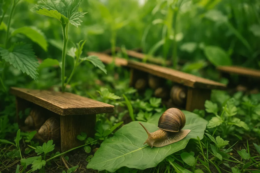 Escargots fermiers dans un parc naturel avec des abris en bois – conditions d’élevage en plein air et respect du cycle naturel