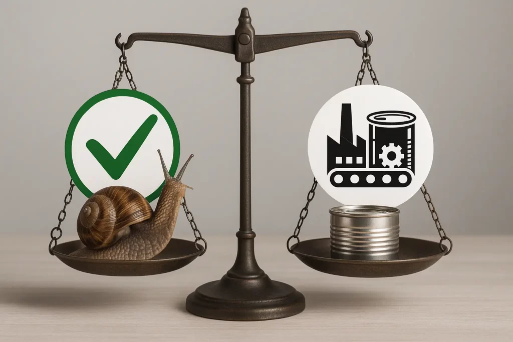 Escargots fermiers vs industriels – balance symbolique entre qualité fermière et production industrielle de masse