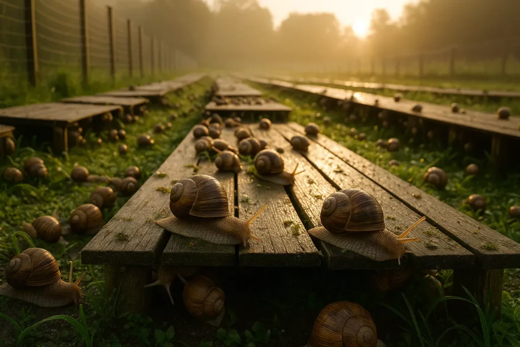 Ferme d’élevage d’escargots Helix aspersa maxima en Europe – conditions naturelles et contrôlées