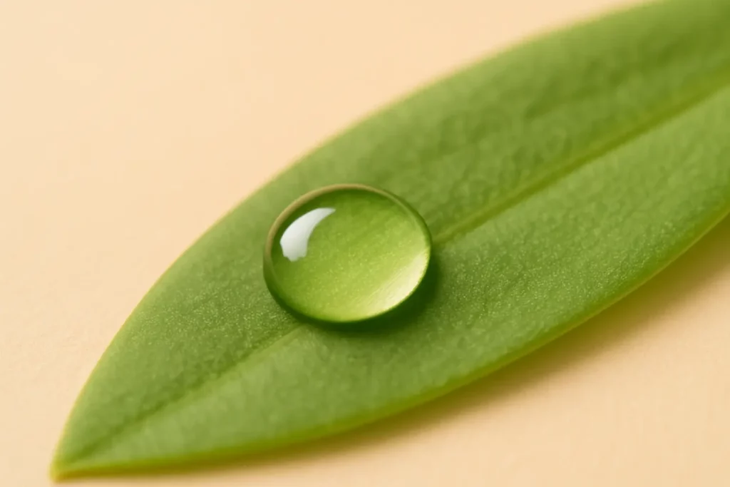 goutte de mucus escargot sur feuille verte en cosmétique naturelle