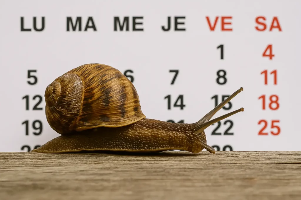 Escargot Helix Aspersa voyageant le long d'une surface, symbolisant le transport et le voyage des escargots Viksimo