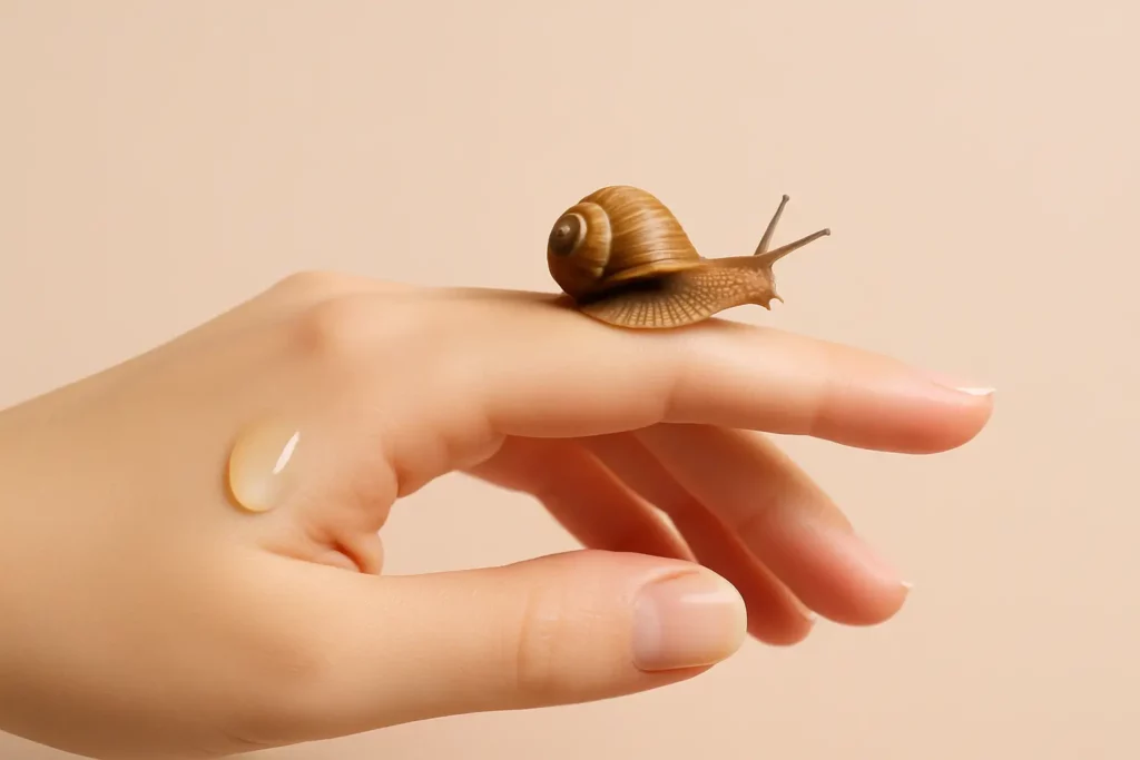 main délicate avec escargot et sérum pour peau sensible cosmétique naturelle