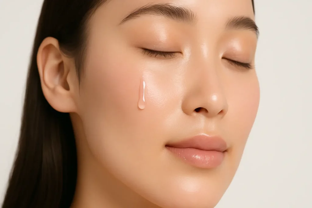 goutte de mucus sur joue pour soin visage naturel et hydratant