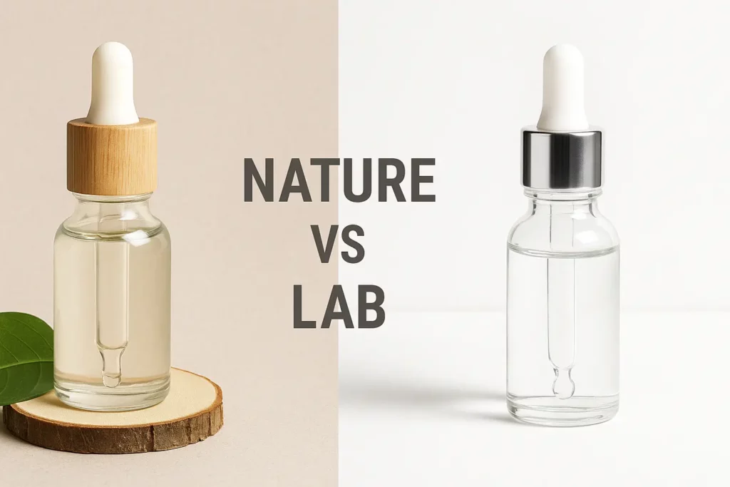 comparaison flacon nature et flacon laboratoire cosmétique hydratante