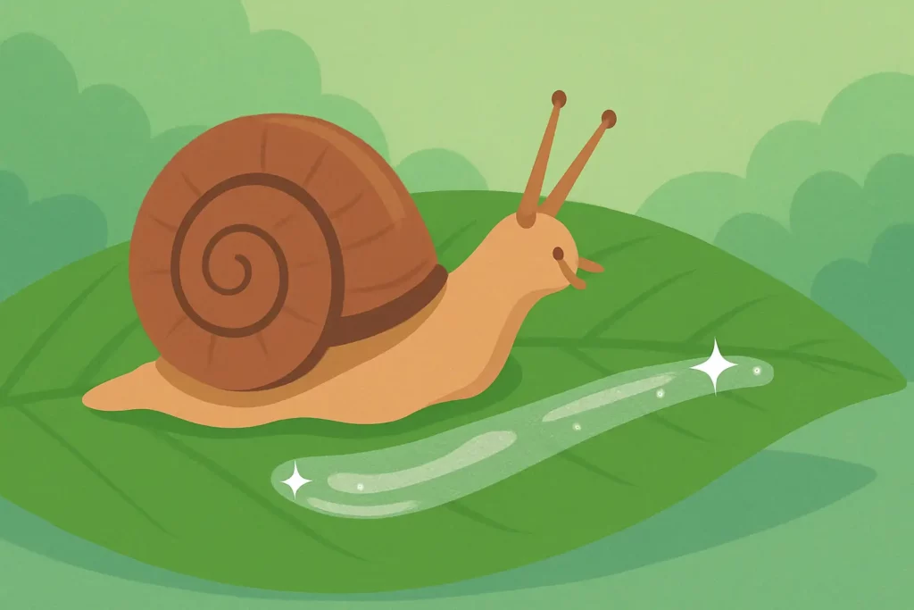 trace brillante de mucus sur feuille d’escargot