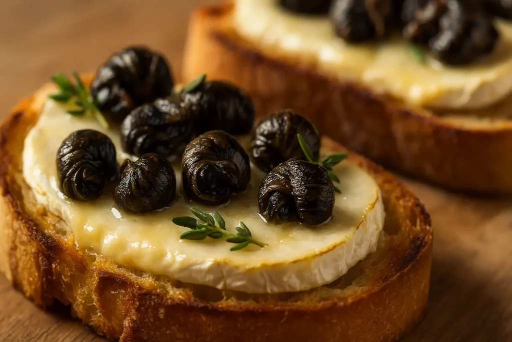 détail escargots chauds et fromage de chèvre fondu